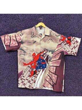 Spider-Man Scaling Brownstone Vintage Button Up Shirt Size XXL